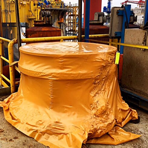 Oil refinery part protected with vci corrosion prevention brown shrink wrap film